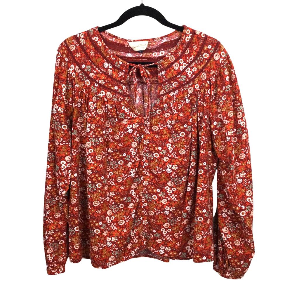 Universal Thread Boho Floral Peasant Cottage Front Tie Keyhole Top Women Size XL